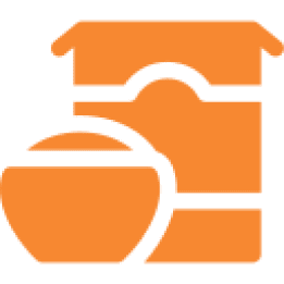 Orange takeout icon with bowl and box.